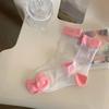 Ultra-thin Transparent Crystal Silk Socks Women Fashion Summer Harajuku Crew Socks Retro Flower Streetwear Elastic Long Socks