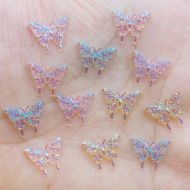 New 100Pcs New Cute Mini Shiny Little Butterfly Resin Figurine Crafts Flatback Cabochon Ornament Jewelry Making Hairwear Accesso