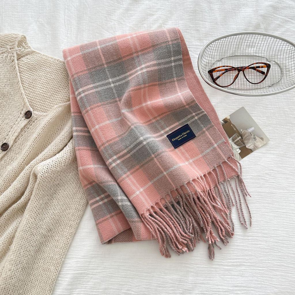 Women'S Imitation Cashmere Plaid Print Knitted Scarf Headscarf Casual Tassel Scarve Ladies Mujer Wrap Shawl Winter New Korean