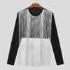 INCERUN Men Round Neck Front Tassel Patchwork Long Sleeve Casual Crop Tops T-shirts