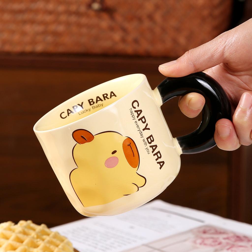 Mug with Lid Spoon Kapibala Cup Ceramic Marrard Girl Office Water Cup Children Breakfast Cup Men