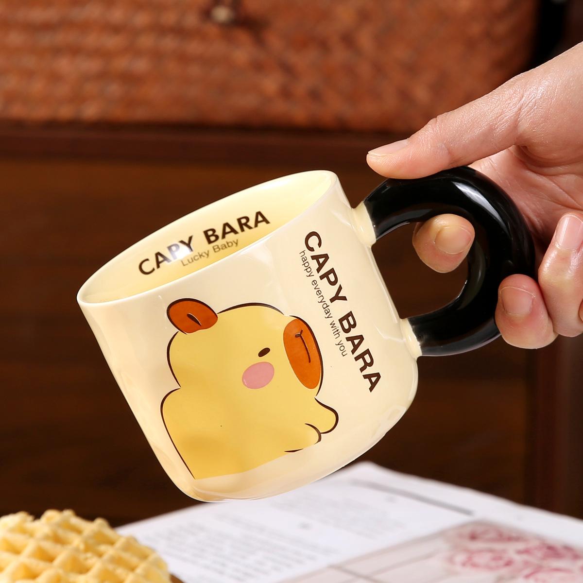 

Mug with Lid Spoon Kapibala Cup Ceramic Marrard Girl Office Water Cup Children Breakfast Cup Men 401-500ml