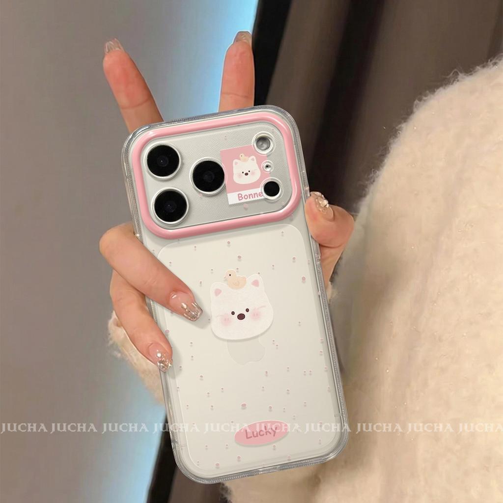 Applicable To Apple 17 Mobile Phone Case All-inclusive Lens 16promax Korean Anti-drop Belt Bracket 15por Polka Dot Puppy