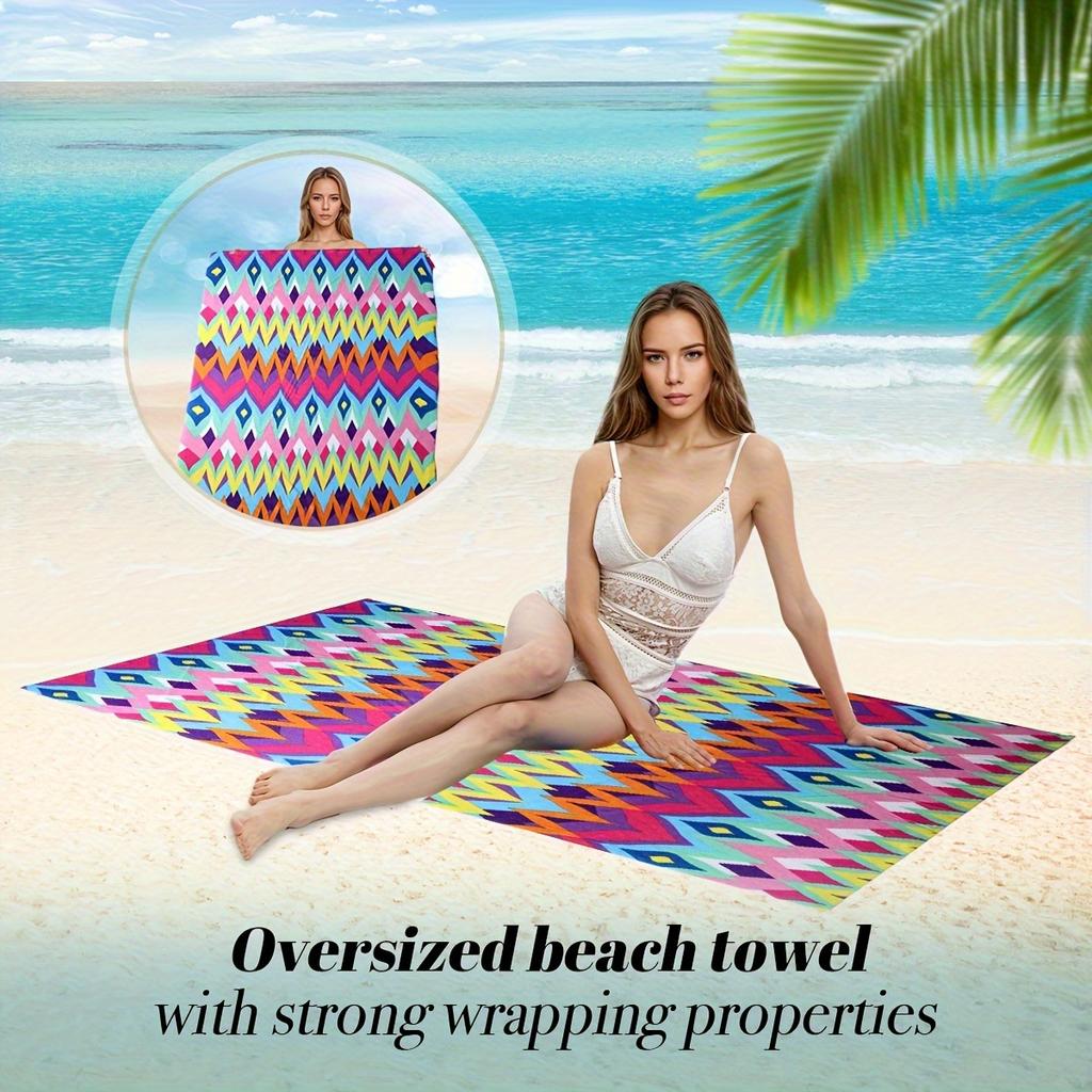 Colorful Diamond Beach Towel, Vibrant Geometric Pattern Art Quick-Dry Sand-Free Microfiber Bath Towels for Yoga, Swim and Travel