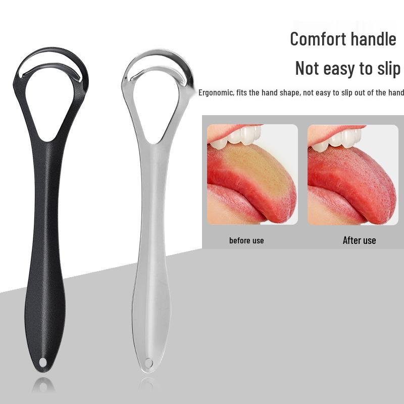 Stainless Steel Double-Layer Tongue Scraper for Adults - Relieves Bad Breath & Deep Cleans