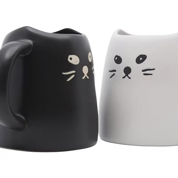 Tazas de Pareja Gato Negro Blanco Sun Art SAN2140 Vajilla Linda Porcelana 320ml Japonés