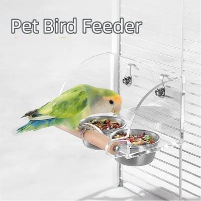 Nouveau mangeoire pour oiseaux de compagnie en acier inoxydable Poteau de support en bois robuste Panier Bol d'alimentation Sans désordre Facile à nettoyer Mangeoire pour perroquets Fournitures pour animaux de compagnie