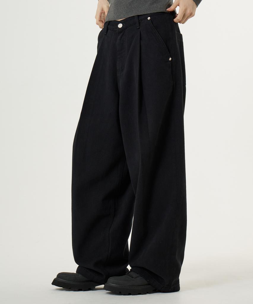 UNKNOWN PLANET Single-Pleat Wide Brushed Cotton Pants Black