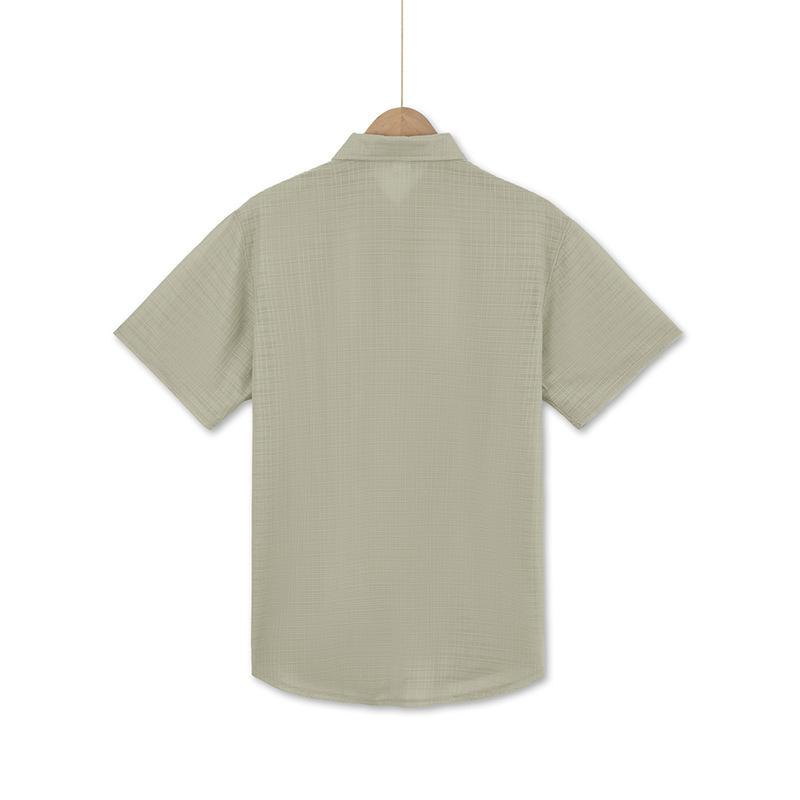 Summer New Short-sleeved Men's Double Pocket Solid Color Loose Casual Lapel Shirt