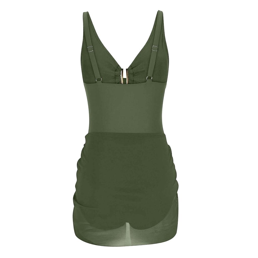 Women's Color Sexy V,Neck Mesh One,Piece Swimsuit