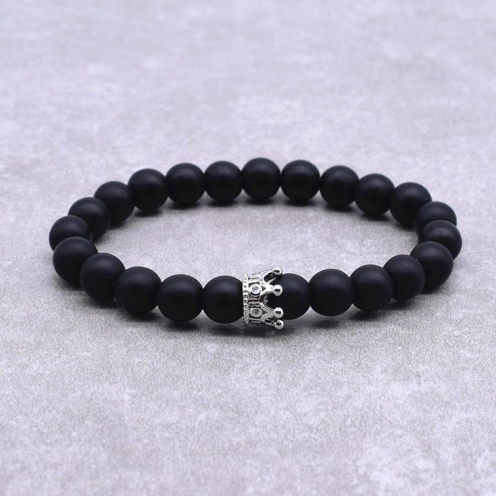 

Couple Bracelet Charms Stone Beads Men Jewelry Crown Bracelets For Women Bangles Pulseira Masculina Bileklik Pulseira Feminina