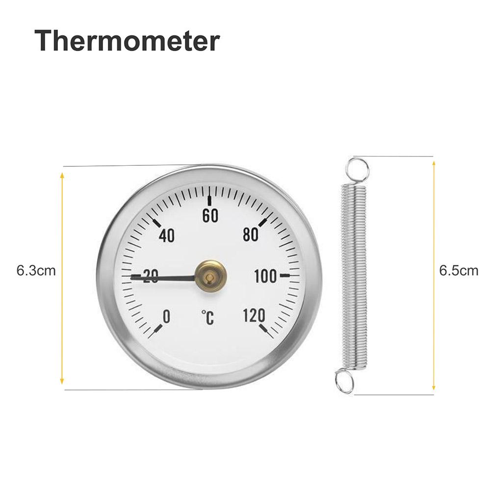 Hot Water Pipe Thermometer 0-120℃ Stainless Steel Clamp-on Tube Thermometer On Tube Heating Spring 63mm Metal Temperature Kit