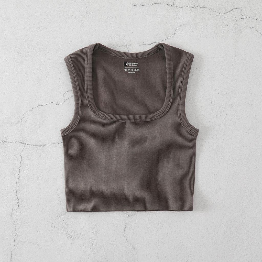 Plus Size Quick-Dry Ribbed Yoga Sports Tank with Square Neck