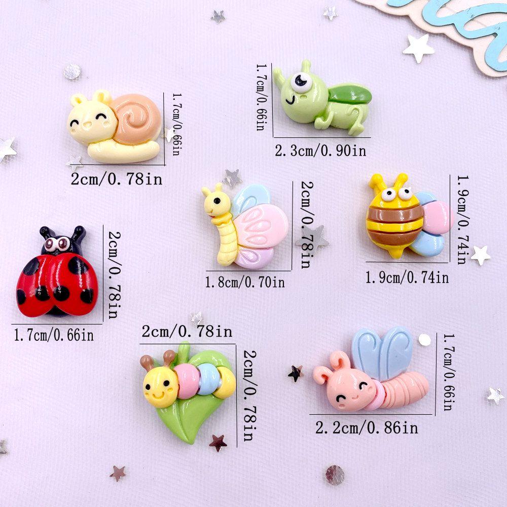 14pcs Colorful Resin Cartoon Caterpillar Bee Grasshopper Butterfly Beetle Flatback Stone Figurines Scrapbook Craft DIY Bow Decor