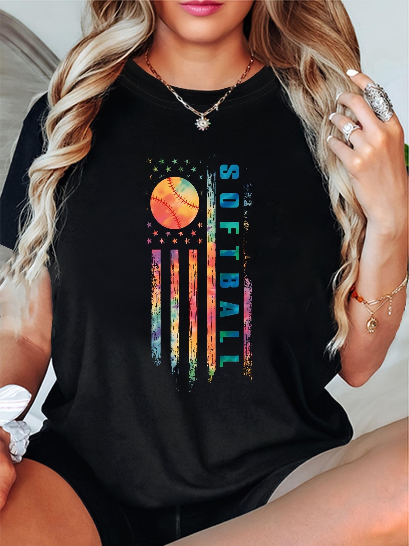 Tie Dye Softball American Flag Graphic T-shirt XXXL