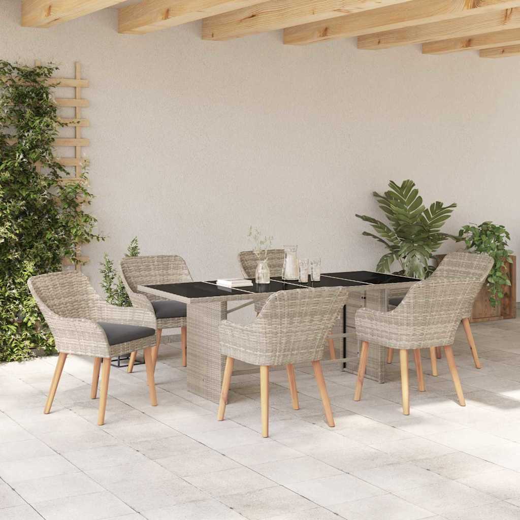 Garden Dining Set 7 pcs Light Grey Poly Rattan