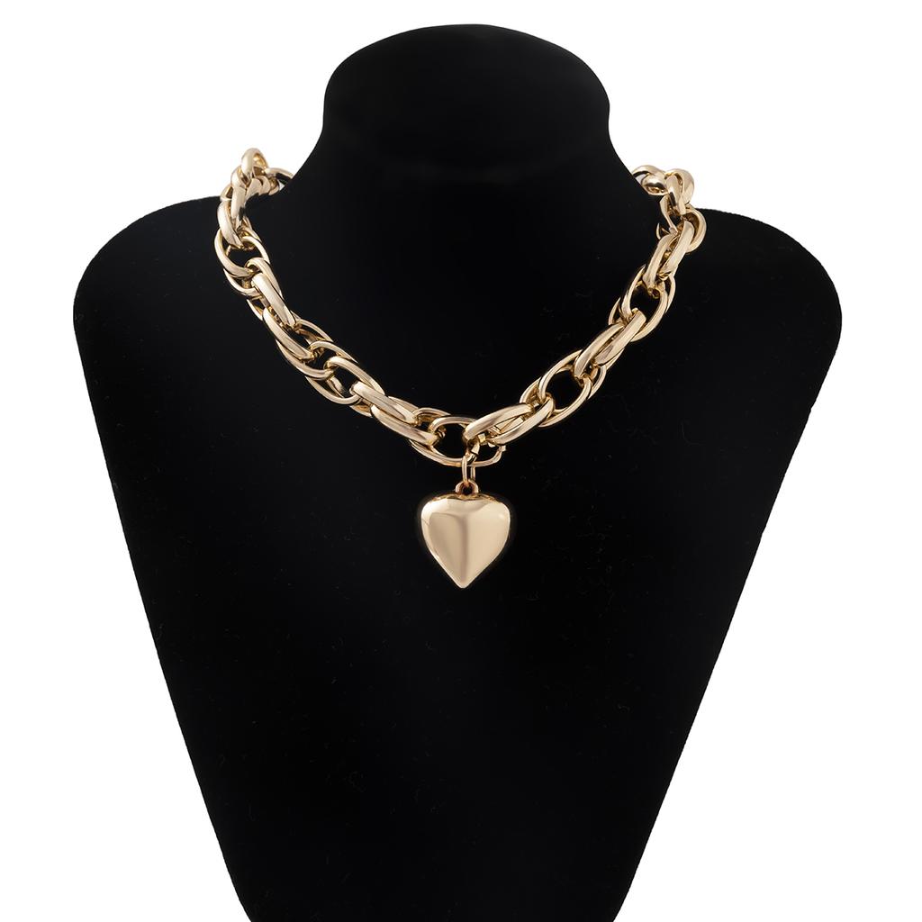 New Trendy Punk Exaggerated Metal Statement Short Collar Clavicle Chain Geometric Heart Pendant Necklace Vintage Hip Hop Jewelry