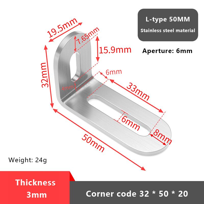 

Регульований кутовий код з нержавіючої сталі з довгим отвором для активності 90° Прямий кут Меблевий фіксатор L-подібний кронштейн для полиці З єднувач 32*50*20mm срібний
