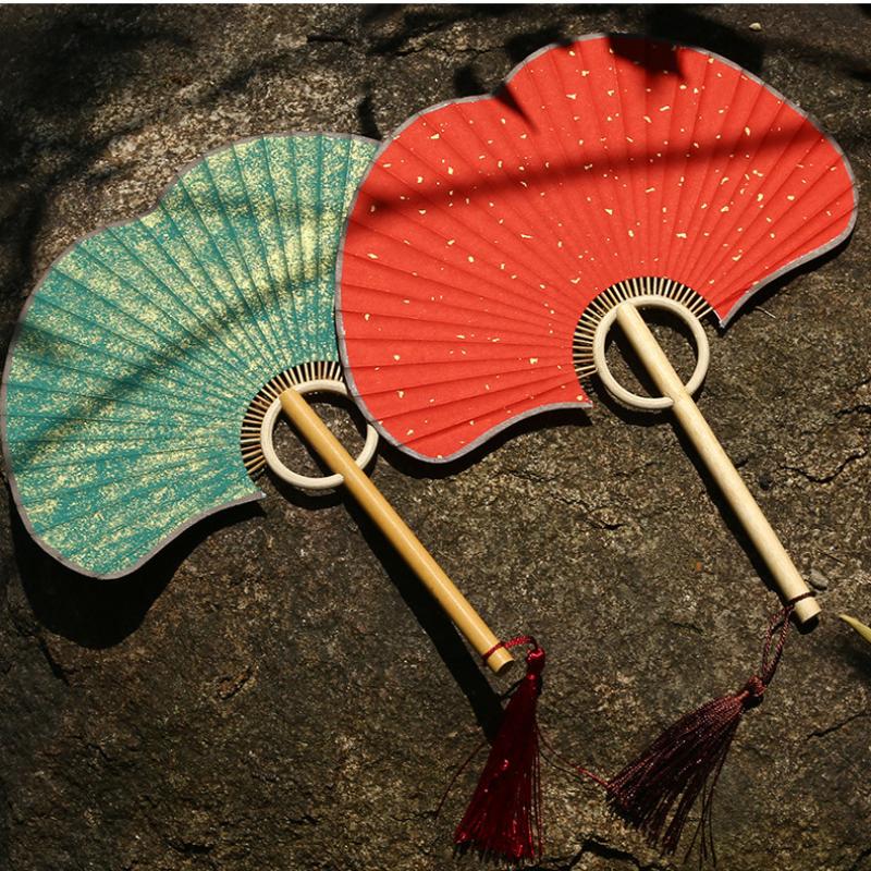 Hand Ginkgo Round Fan Paper DIY Folding Fan Bamboo Wedding Painting Diyfans Party Decoration Art Craft Chinese Dance Fan
