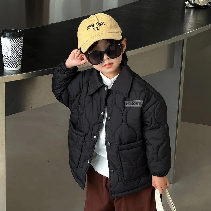 Autumn Kids Jacket Winter Boys Solid Color Thick Plus Velvet Warm Coat Teen Children Outerwear Clothing
