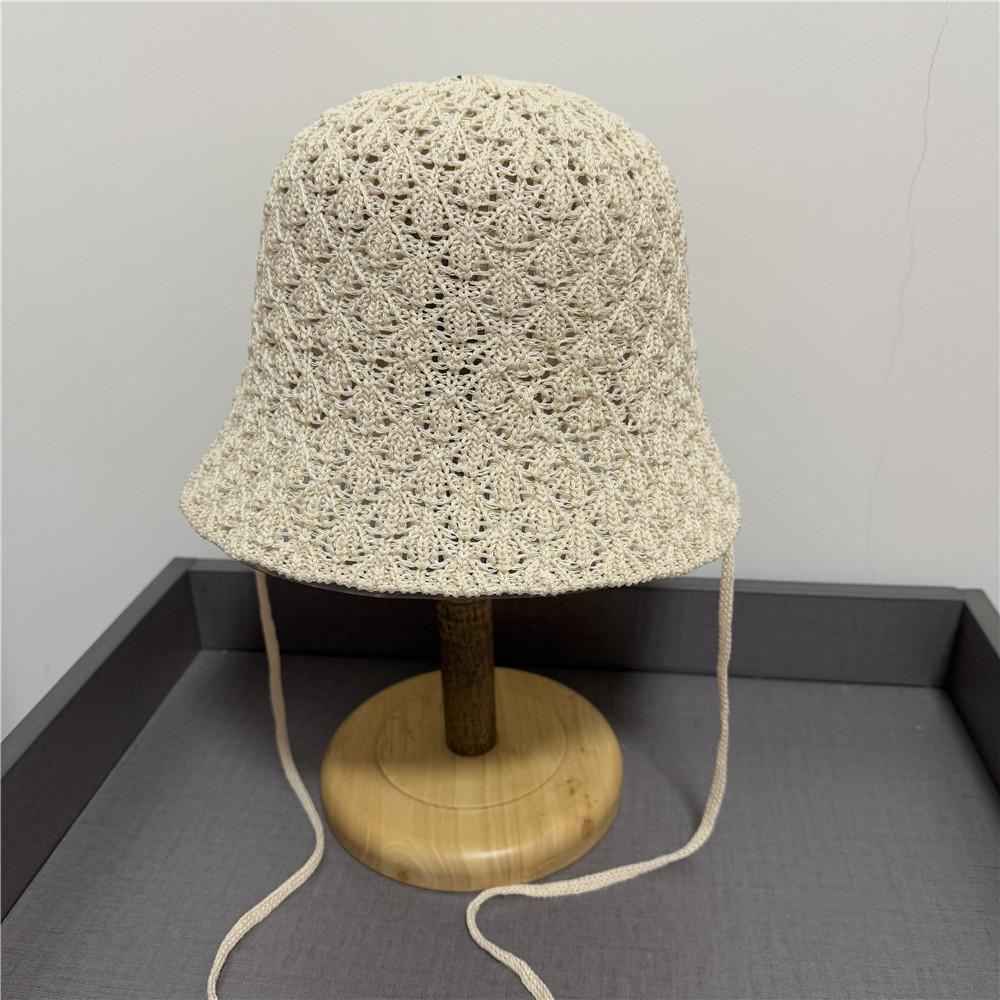 Thin Hollow Breathable Bucket Hat Women's Spring and Summer Face Small Versatile Lace-up Travel Sunshade Bucket Hat