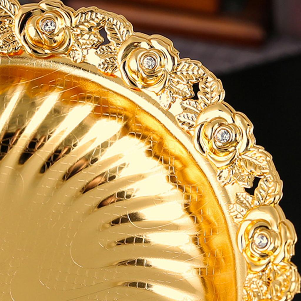 Footed Decorative Fruit Tray Vintage High Gloss Floral Carving Trim Metal Footed Fruit Plate for Snacks Nuts