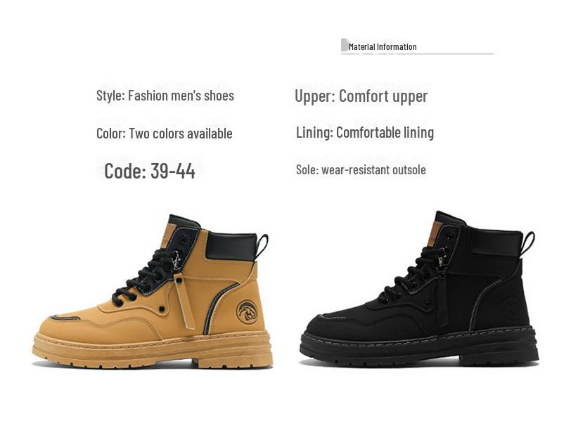 Men's Autumn British Style High-Top Yellow Martin Boots - All-Match Korean Version with Thick Soles.