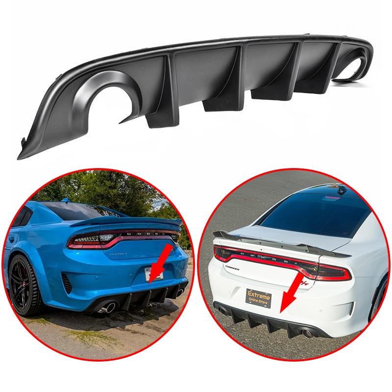For Dodge Charger SRT 2015 2016 2017 2018 2019 High Quality Car Rear Bumper Diffuser Lip Black Carbon Fiber Look Body Kit