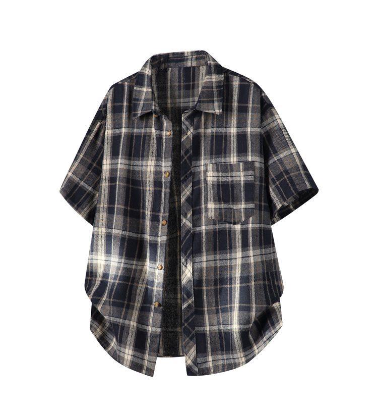 Trendy Korean Retro Plaid Plus Size Lapel Short Sleeve Shirt