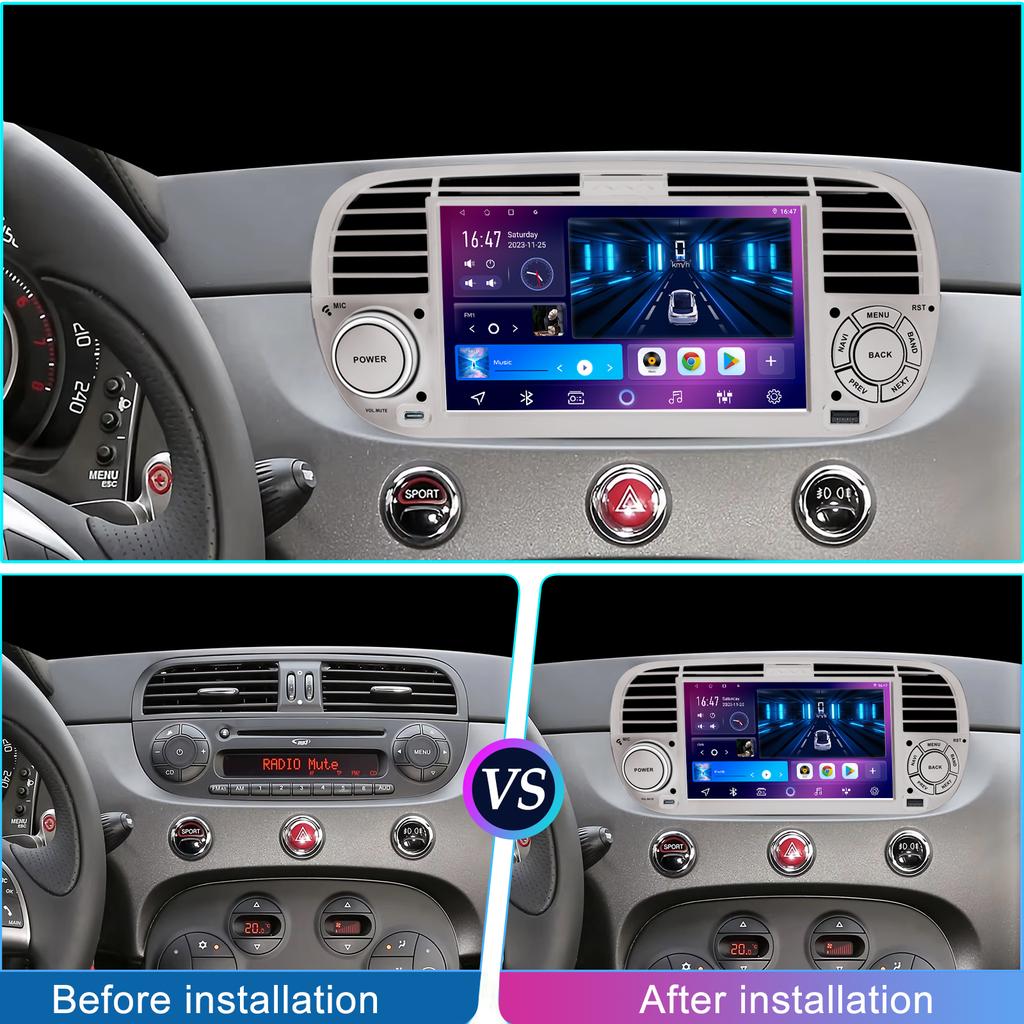 7" Android-Autoradio für FIAT 500 2007-2015 Multimedia-Player GPS-Navigation Autoradio Unterstützung Carplay BT DAB OBD2 TPMS