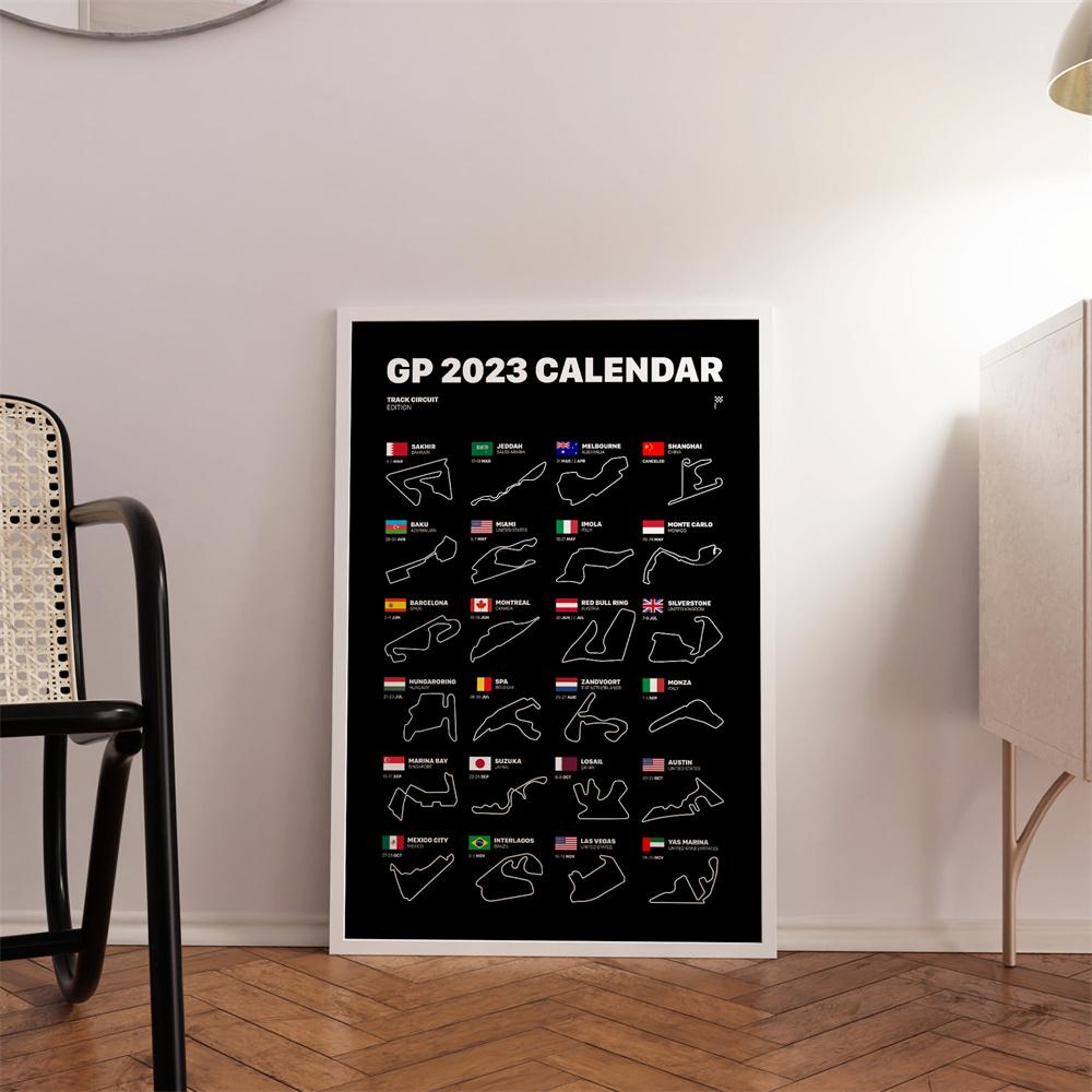 F1 2023 Calendar Poster Circuit 2023 Season Prints Sports Race Car Track Prints Grand Prix Canvas Painting Office Wall Art Decor