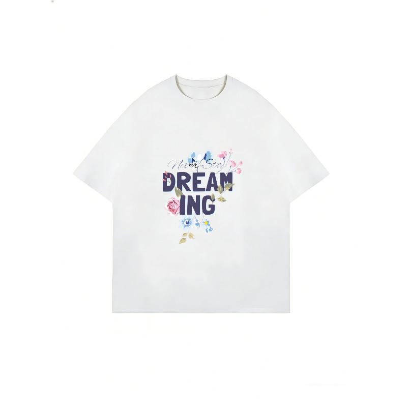 Women's White T-Shirt With Dreaming Floral Print And Text For Casual Wear