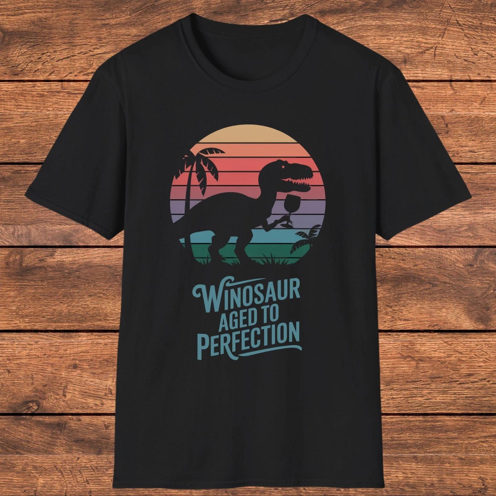 Winosaur Shirt, Funny Wine Lover Tee, Aged to Perfection Dinosaur Shirt S
