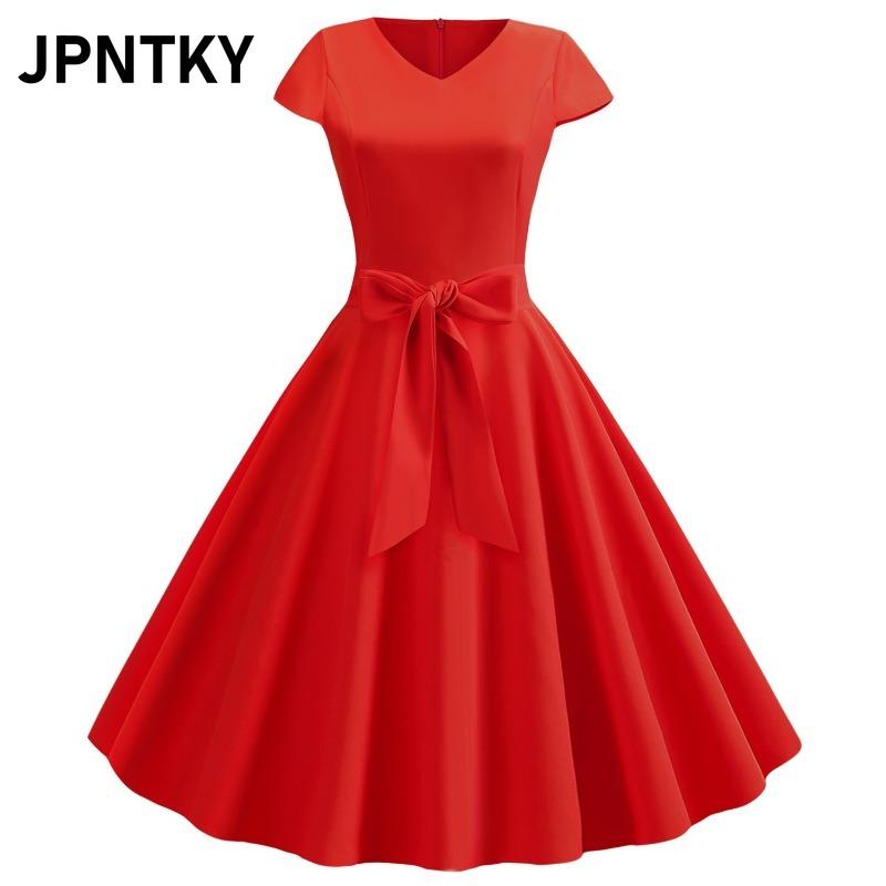 JPNTKY Moda Verão Primavera Manga Curta Decote V Vestidos Casuais