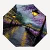 Ombrello Automatico Apri e Chiudi a Tema Fiori Viola del Canale Parigino, Ombrello Portatile Colorato con 8 stecche, Adatto per Uomini e