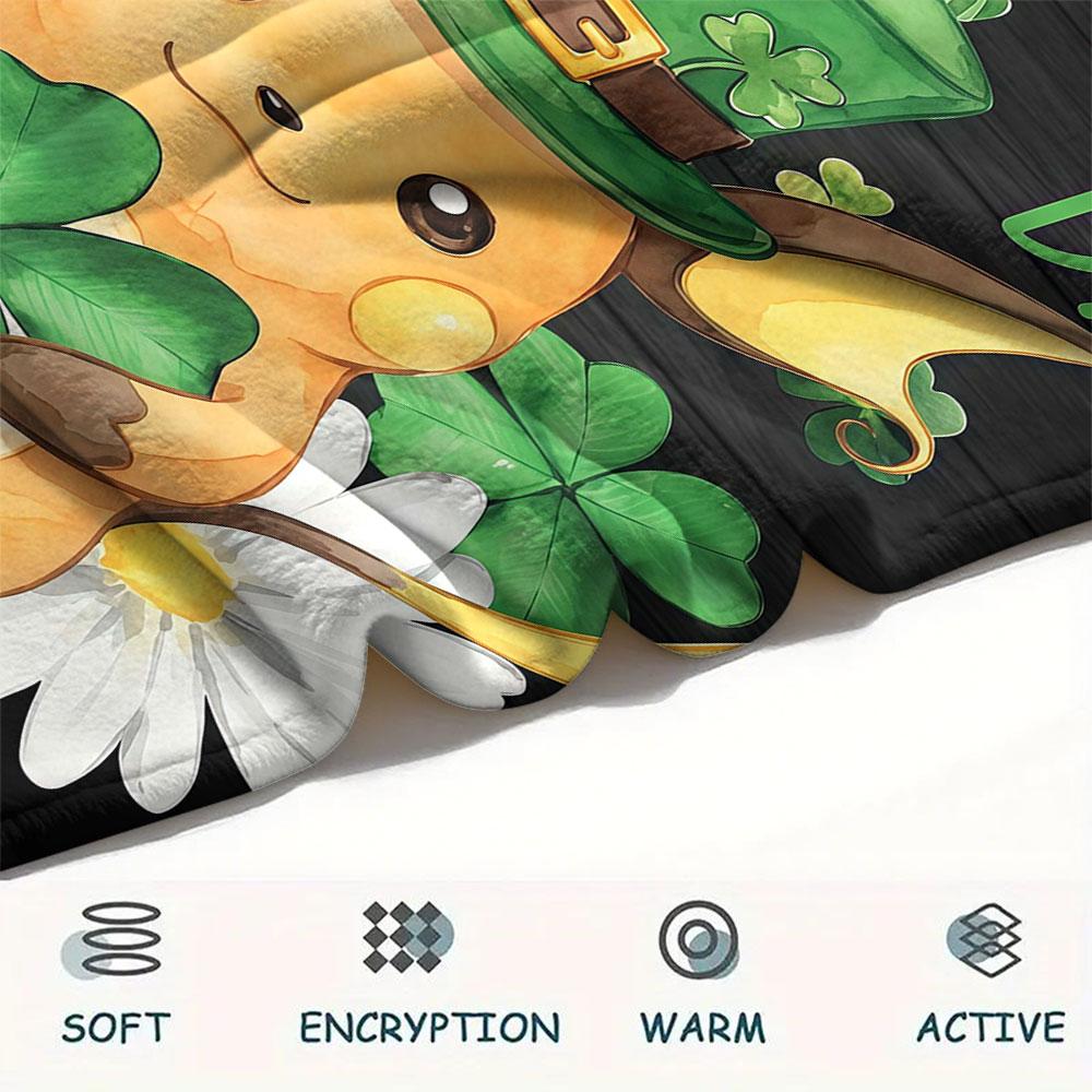 1Pc Orange Lucky Pokemon Print Flannel Blanket, High quality Comfortable for All Seasons, Home Decor, Warmth and Comfort, Perfect for Christmas Gifts