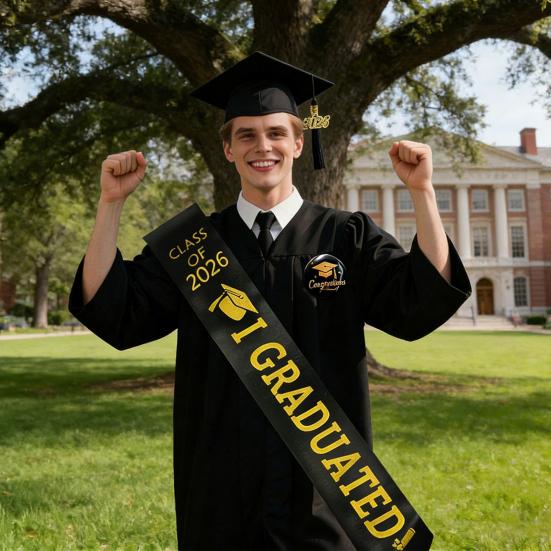 Class of 2026 Graduation Cap Sash Badge Set I Graduated Satin Stole