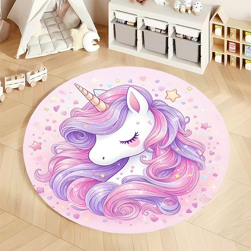 Free Shipping! "Whimsical Unicorn Rug for Children's Playroom Decor" Round Carpet for Home Sofa Bedroom, Gift