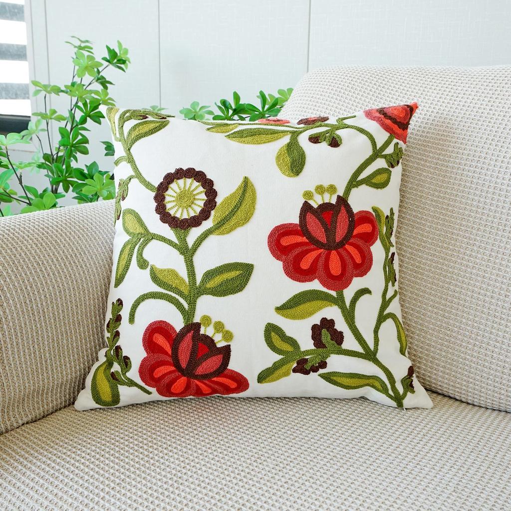 45x45cm Pastoral Flower Embroidered Pillowcase Plant Towel Embroidery Throw Pillow Cushion Cover Decoration Home Sofa Cojines