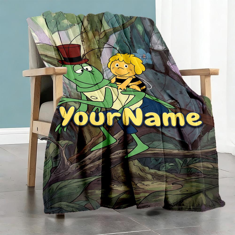 Biene Maja Personalized Text Blanket Cozy Personalized Blanket Durable Comfort Perfect for Office Bedding Bed Sofa Four Seasons Universal