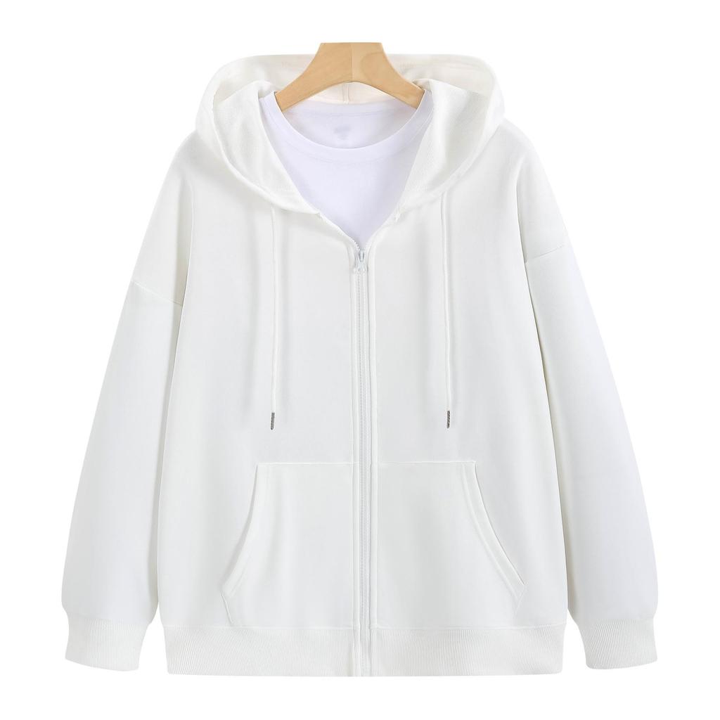 Felpa con cappuccio e cerniera di colore solido di taglia europea, giacca con cappuccio larga, uniforme da squadra, lavoro, pubblicità, cappotto