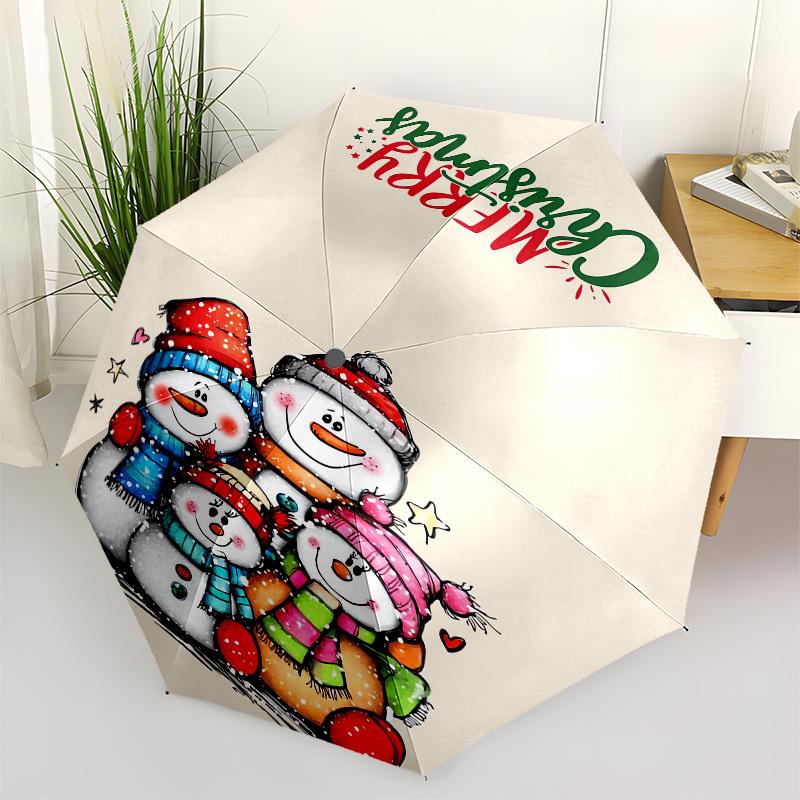 1pc Festive Snowmen Family Umbrella with Plastic Handle,Vibrant Cartoon Pattern,Multi-functional UmbrellaPT243