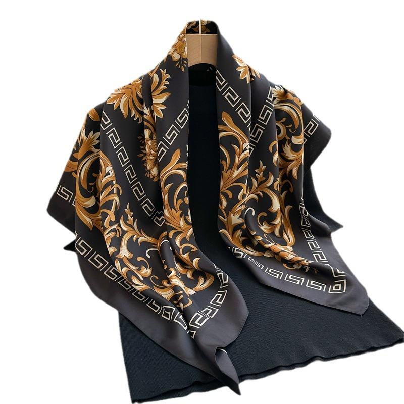 Retro ethnic style 91cm printed large square scarf spring and autumn warm scarf twill silk headscarf versatile sunscreen shawl women