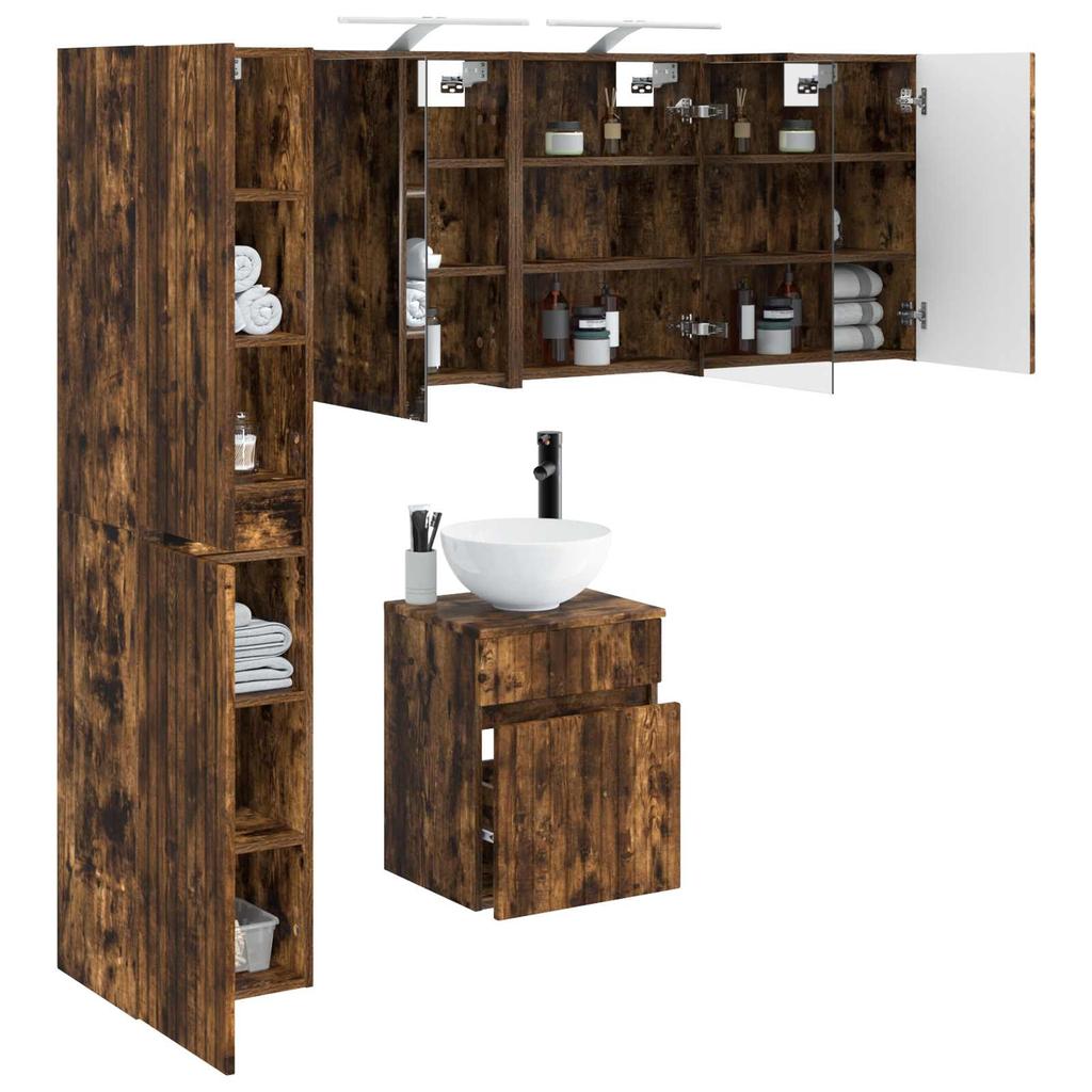 Bathroom Cabinet Set 5 pcs Smoked Oak 43 x 16 x 62.5 cm
