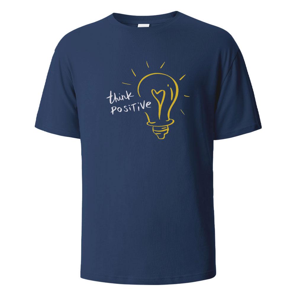 Summer Men's Think Positive Printed Round Neck T-shirt Neutral 100% Cotton Large Casual Soft Breathable Short Sleeve