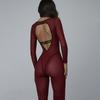 Tuta da Donna a Maniche Lunghe con Scollo Quadrato Slim Vita Alta Sexy Rete Solida Striscia a Contrasto Autunno Tuta da Yoga
