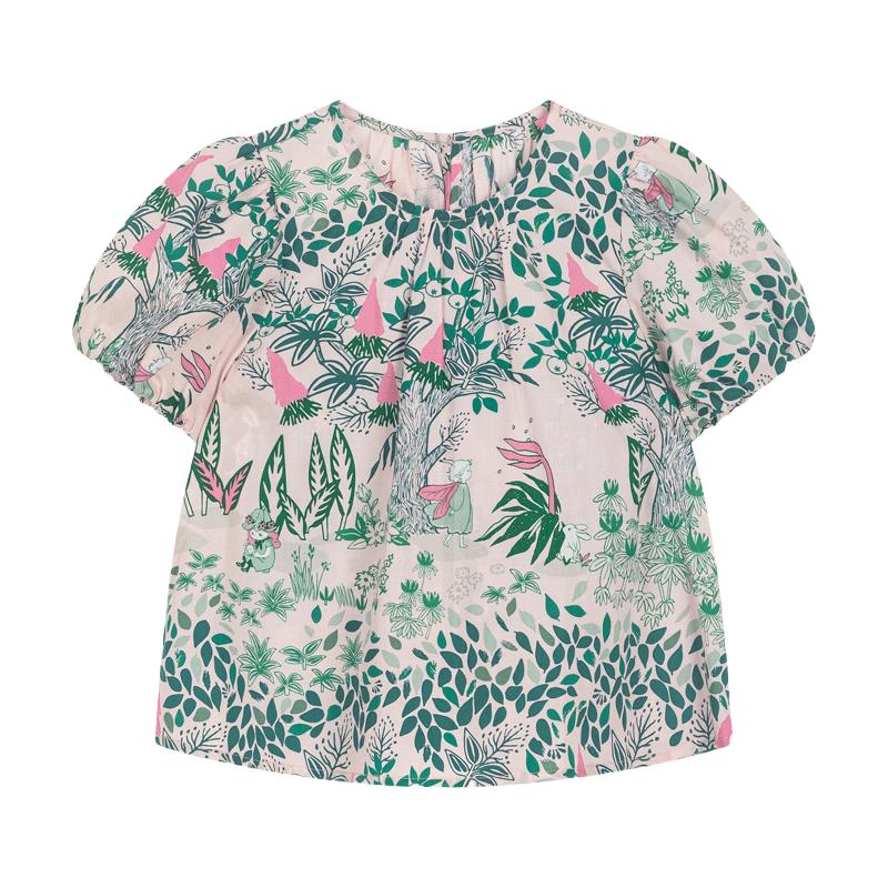 

M.Latin Girls Floral Bubble Sleeve Short-Sleeve Shirt 100