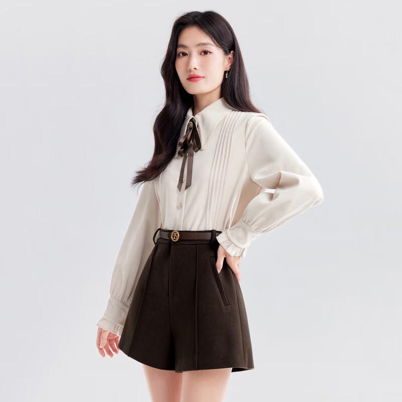 Women's High-Waist A-line Wide-Leg Woolen Shorts