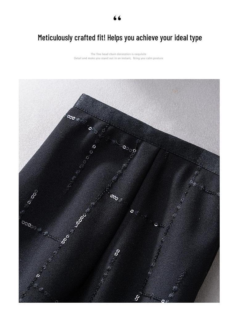 Spring 2026 Black Sequin Slim Bodycon High Waist Midi Pencil Skirt