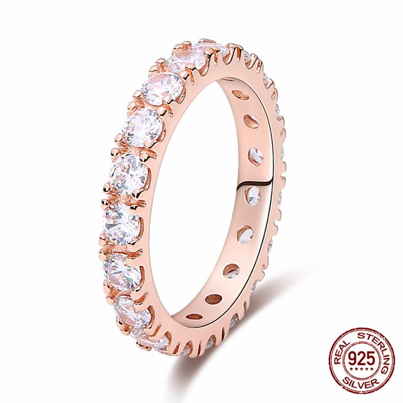Brand New 100% Genuine 925 Silver Women's Ring Original Heart Crown Rose Gold Crystal Engagement Ring Wedding Anniversary Jewelr